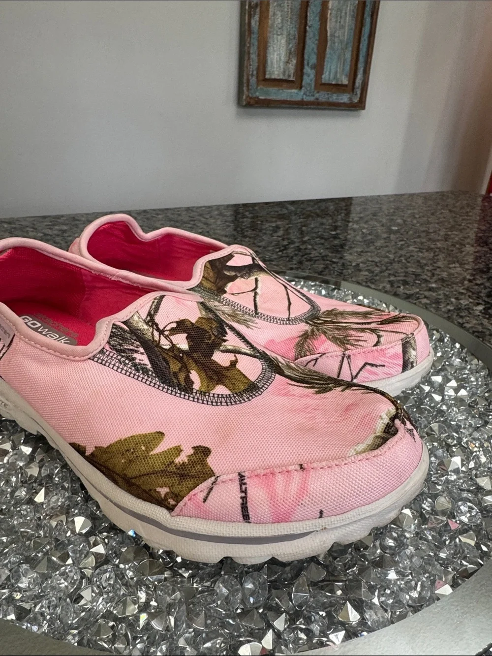 Skechers Go Walk Originals Pink Camouflage Slip-On Sneakers